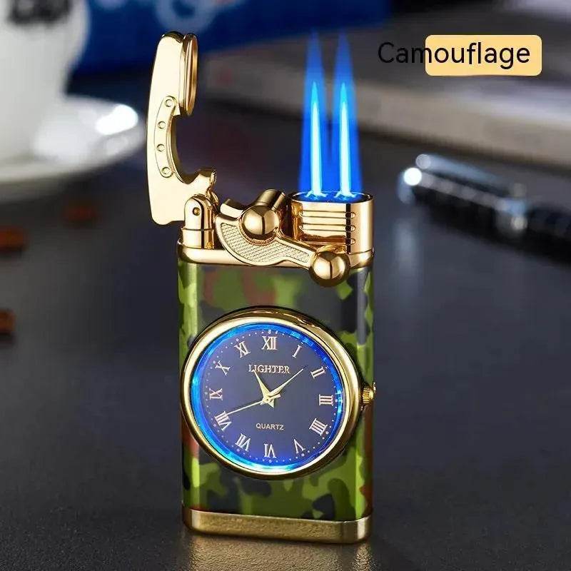 New Lighter With Electric Watch Rocker Arm Automatic Ignition Straight Blue Flame Lighter Creative Real Dial Inflatable Windproof Cigar Lighter Men's Watch Gift - EX-STOCK Canada