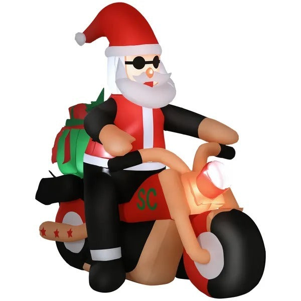 5.5' H Christmas Holiday Yard Inflatable Outdoor, Light Up LED Decoration, Santa Claus Riding A Motorcycle EX-STOCK Canada