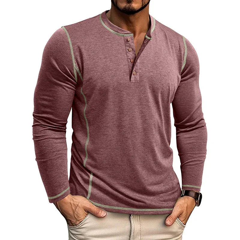 European And American Men's Henley Shirt With Four-button Top EX-STOCK Canada