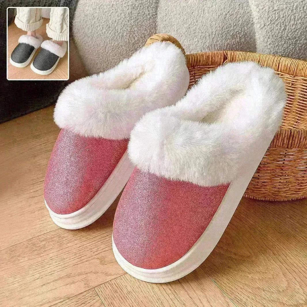Fashion Frosted Sequined Plush Slippers Winter Warm Home Indoor Non-slip Bedroom Floor Fuzzy Slipper For Couple Women House Shoes - EX-STOCK CANADA