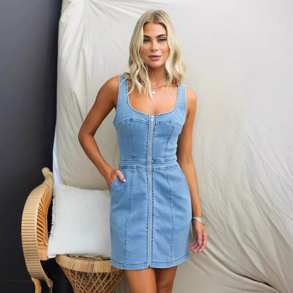 Spring And Summer Casual Slim Fit Denim Sleeveless Dress - EX-STOCK Canada