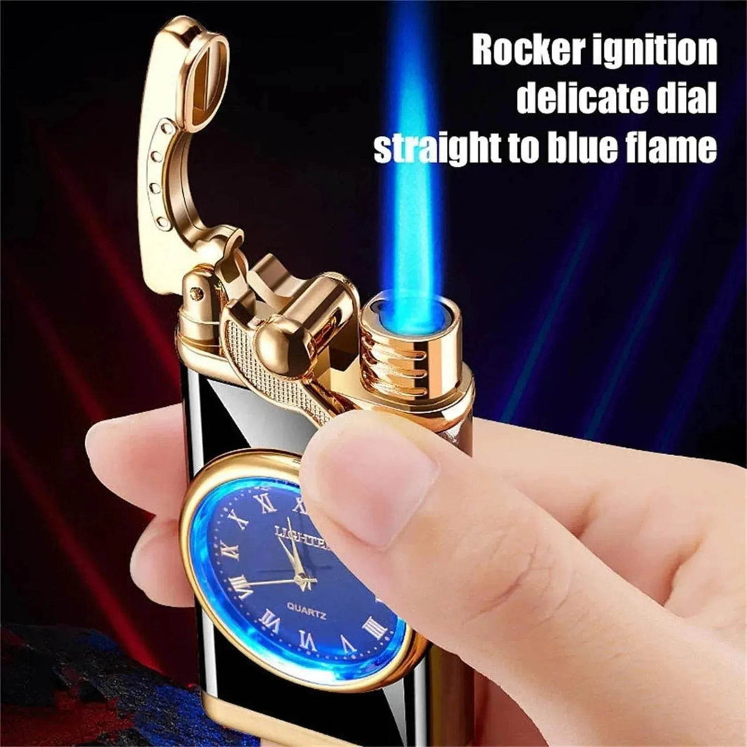 New Lighter With Electric Watch Rocker Arm Automatic Ignition Straight Blue Flame Lighter Creative Real Dial Inflatable Windproof Cigar Lighter Men's Watch Gift - EX-STOCK Canada