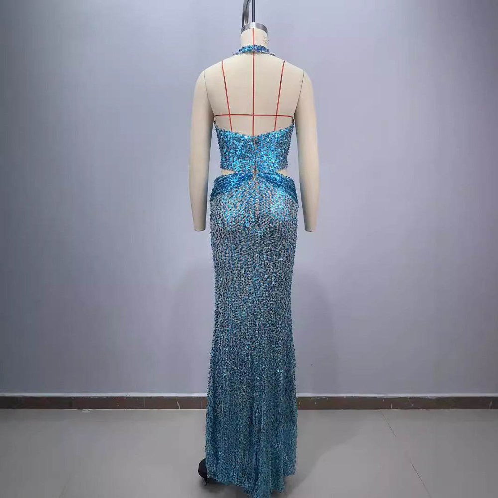 New Halter Deep V-neck Slim fit Sequined Evening Party Dress - EX-STOCK Canada