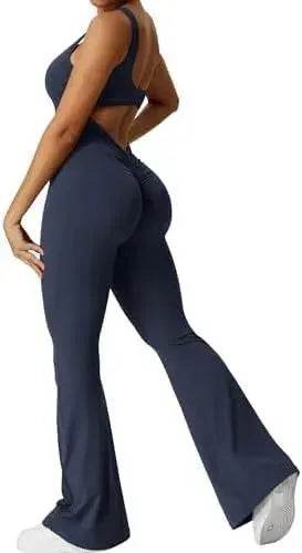Women Sleeveless Flare Long Pant Yoga Fitness Jumpsuits - EX-STOCK Canada