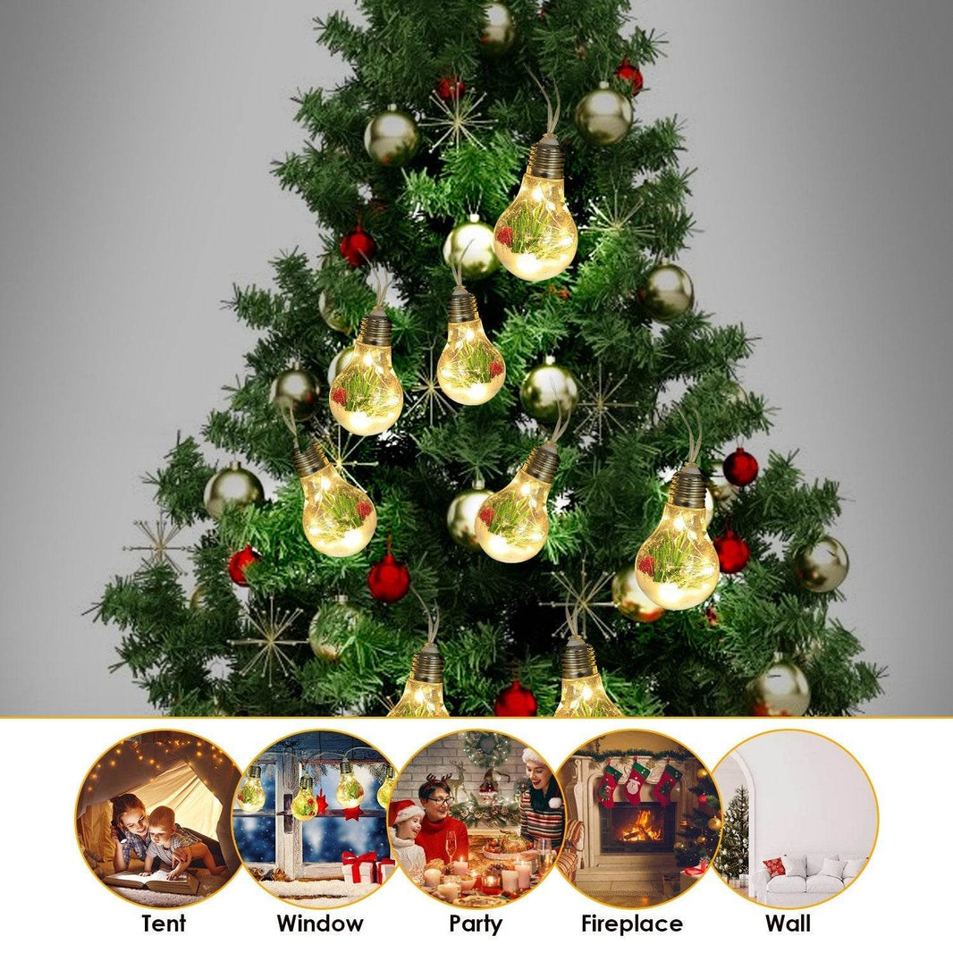 1Pc 13.78FT Christmas Snow Globe String Light Battery Powered 10 LED Bulbs Indoor Christmas Lights With Pine Needles Snowflakes Berries - EX-STOCK Canada