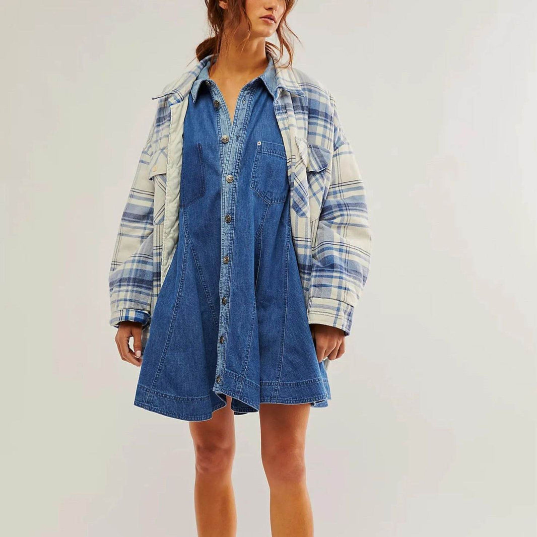 Women's Long Lantern Sleeve Button Denim Dress - EX-STOCK Canada