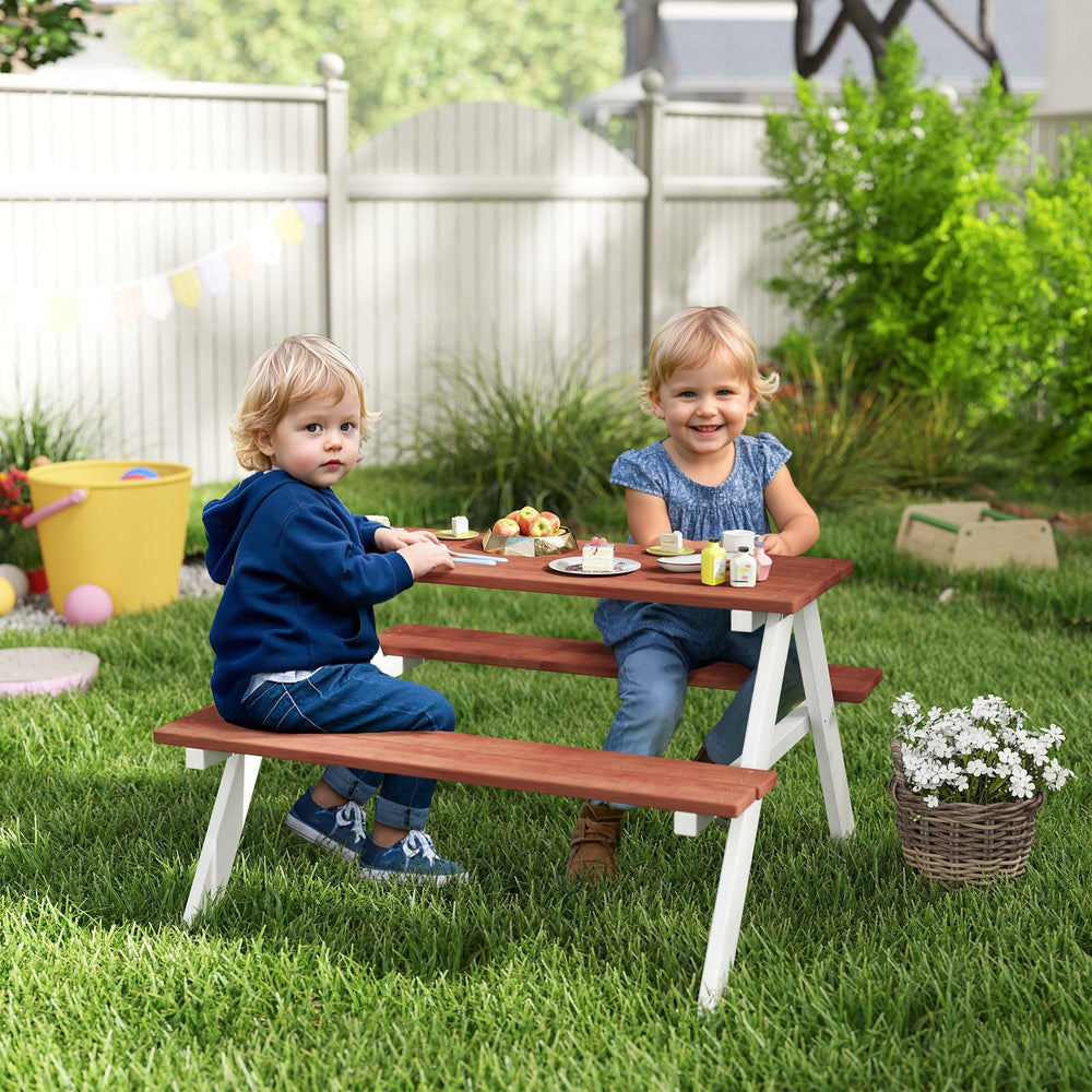 Set da picnic per bambini, tavolo e panca in legno, mobili da patio per bambini, giocattoli da esterno per giardino e cortile, età 3-8 anni, marroneEX-STOCK Canada