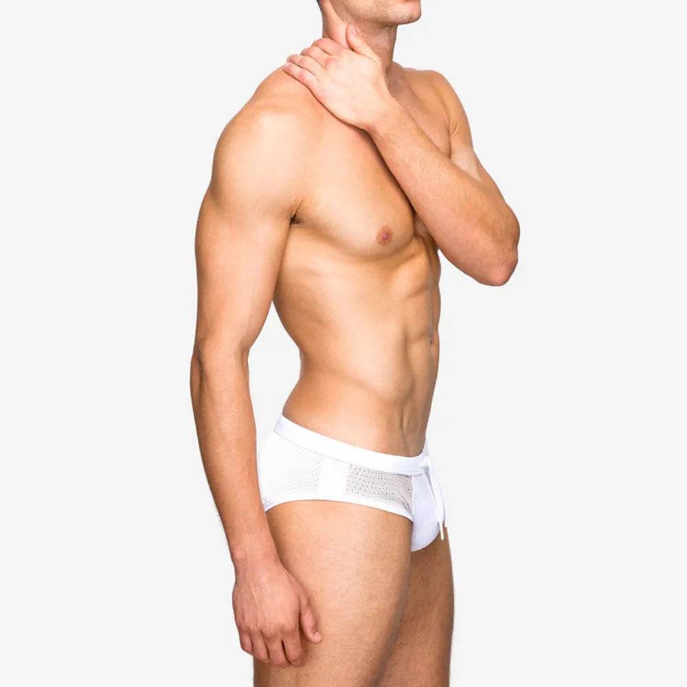 Mesh Stitching White Swim Briefs Boxer underwear men - EX-STOCK Canada