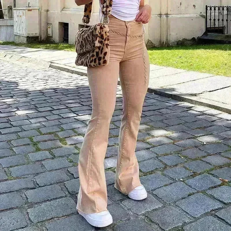 Brown High Waist Stretch Bootcut Jeans Women Casual Pants - EX-STOCK CANADA