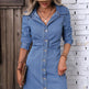 Retro Waist-controlled Slimming Long Sleeve Denim Dress - EX-STOCK Canada