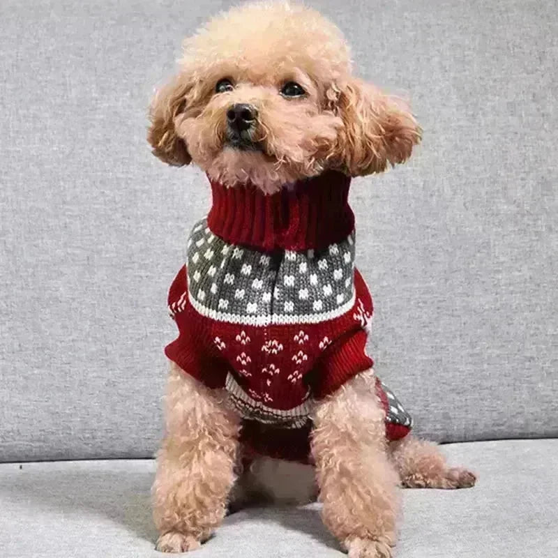 Christmas Maple Snowflake Turtleneck Knitted Sweater Pet Clothes - EX-STOCK CANADA