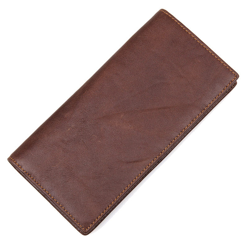 Men's Dark Brown Crazy Horse Leather Long Wallet, 19 × 9 cm