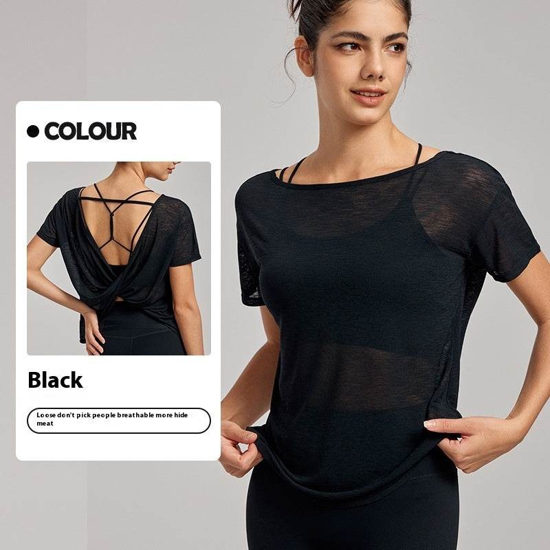 Draping Flab Hiding Yoga Clothes Blouse Sexy Beauty Back Mesh Workout Top - EX-STOCK Canada