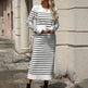 Slim Striped Printed Long Cashmere Dress Autumn And Winter Long Sleeve Dresses For Women - EX-STOCK Canada