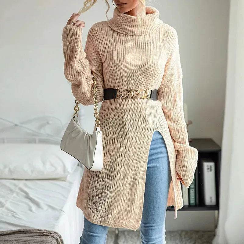 Fashion Split Turtleneck fleece Sweater Tunic Top - EX-STOCK Canada
