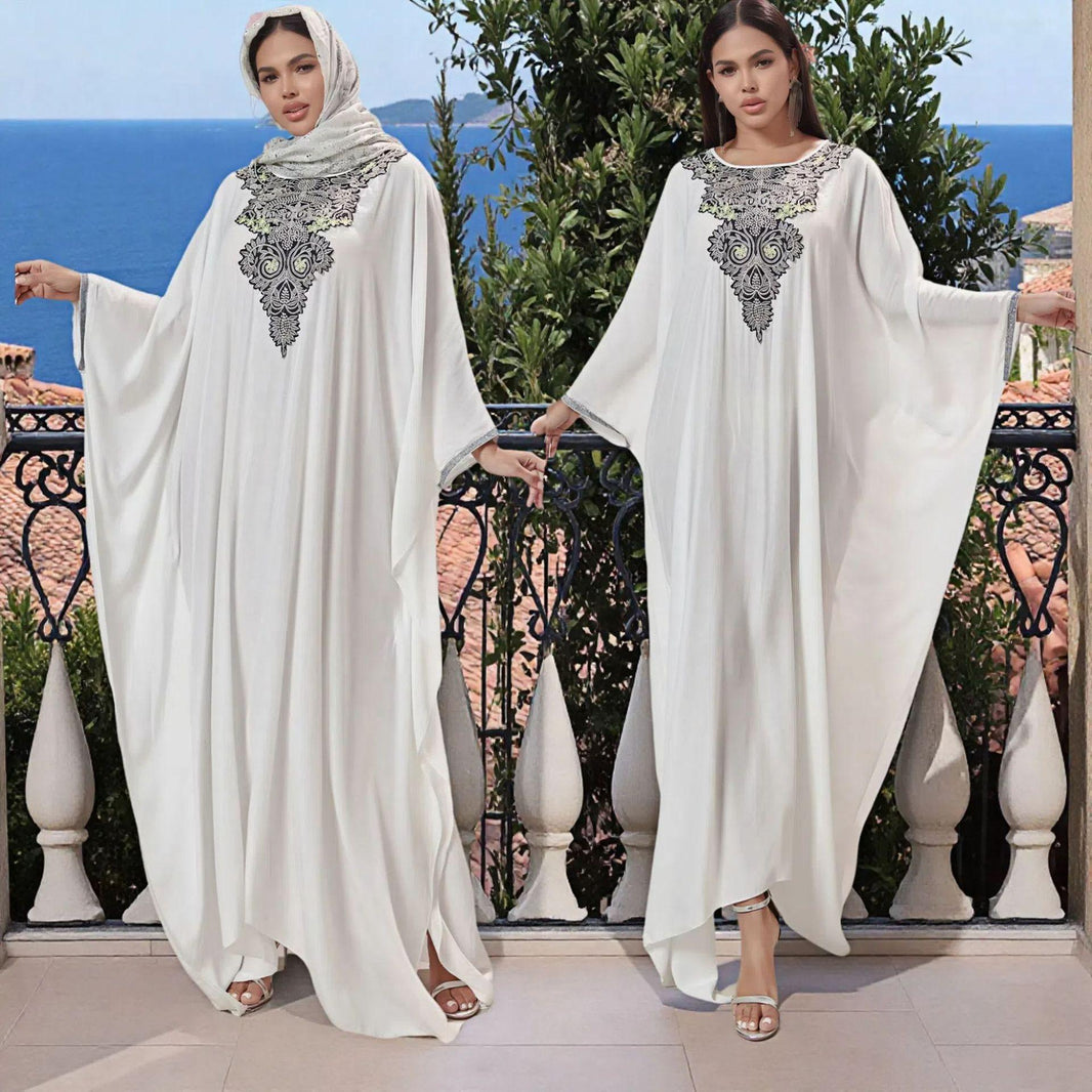 Plus Size Women's Middle East Muslim Robe Machine Embroidery Stitching Lace Dress - EX-STOCK Canada