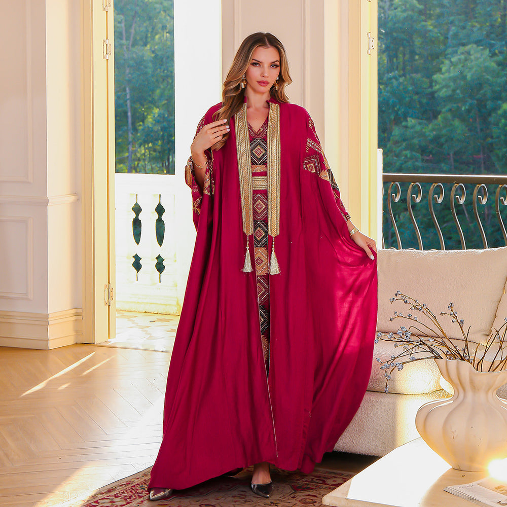 Mittlerer Osten Muslimischer Bestickter Mantel Abaya Leichtes Luxus-Abendkleid Zweiteiliges Kleid-Set - EX-STOCK Canada