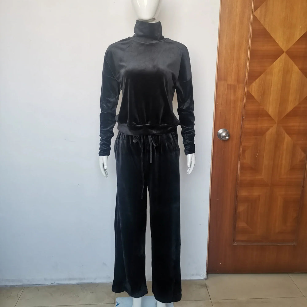 Silver Fox Velvet Turtleneck Long Sleeve Top Drawstring Trousers Suit EX-STOCK Canada