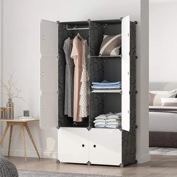 8 Cube Organizer Stackable Plastic Cube Storage Shelves Design Multifunctional Modular Closet Cabinet With Hanging Rod RT EX-STOCK