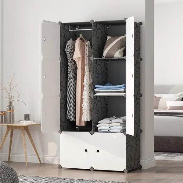 8 Cube Organizer Stackable Plastic Cube Storage Shelves Design Multifunctional Modular Closet Cabinet With Hanging Rod RT - EX-STOCK Canada