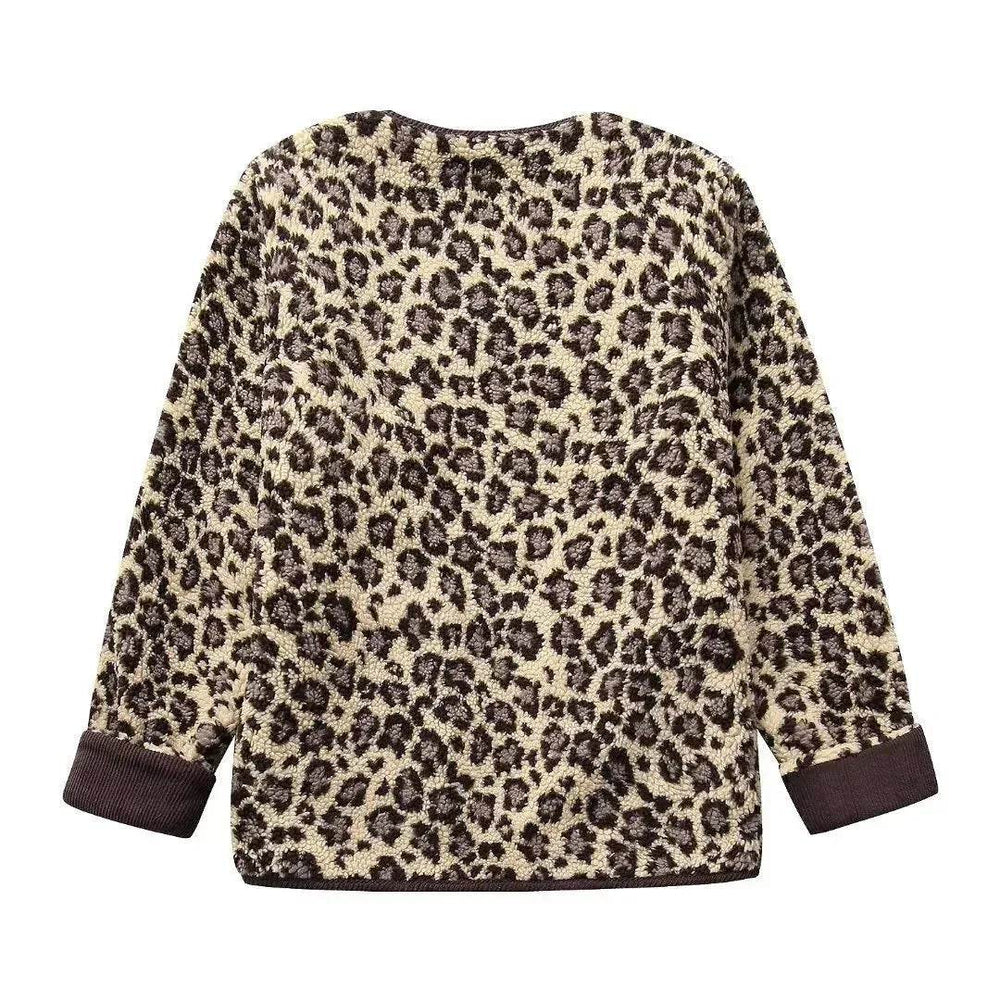Casual Fall winter Leopard Button fleece Plush Cardigan jacket for women - EX-STOCK Canada
