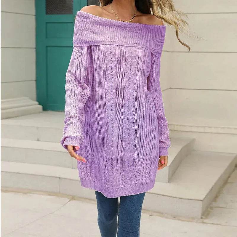 Lapel Loose Off shoulder Winter Knitted Tunic top - EX-STOCK Canada