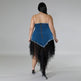 Women's Fashion Sleeveless Denim Stitching Mesh Jeans Tassel Dress - EX-STOCK Canada