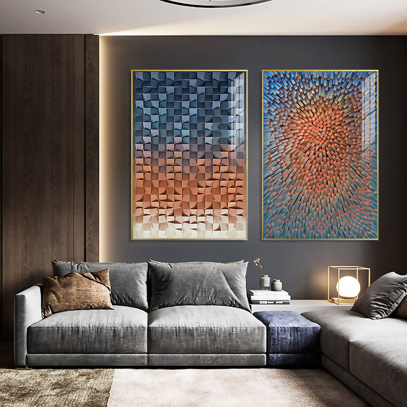 Modern Light Luxury Living Room Decorative Painting Colored Geometric Blocks