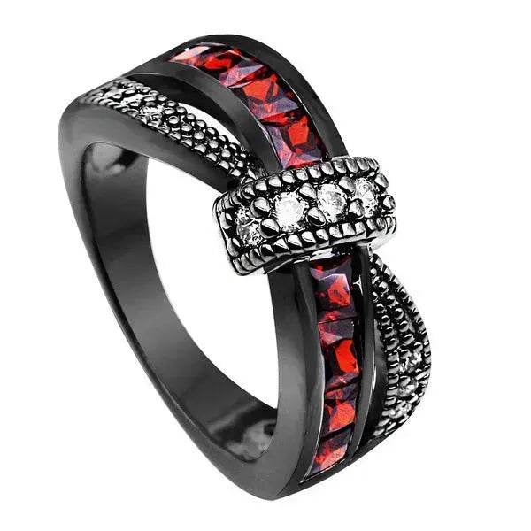 New Black Gold Garnet Red Cross Zircon Ring - EX-STOCK Canada