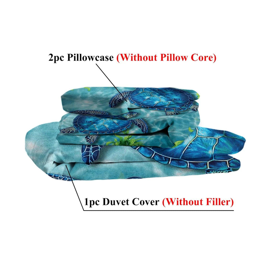 Parure de couette motif tortue de mer 3 pièces taille king, ensemble de literie douce avec 2 taies d'oreiller avec fermeture éclair pour chambre à coucher, pour toutes saisonsEX-STOCK Canada