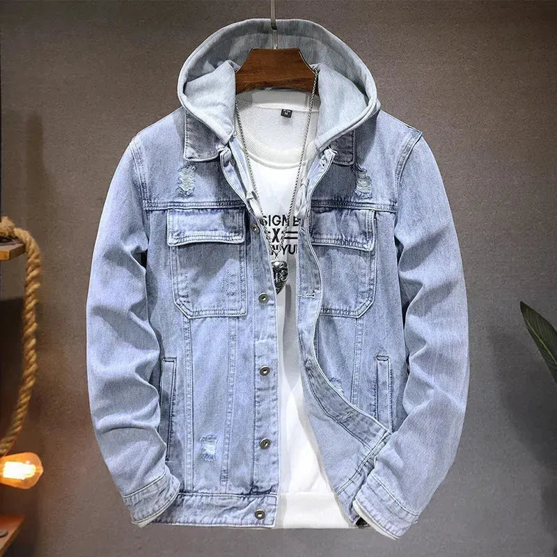 Herrenjacke abnehmbare Denimjacke mit Kapuze -Jeans mit Kapuzenjacke