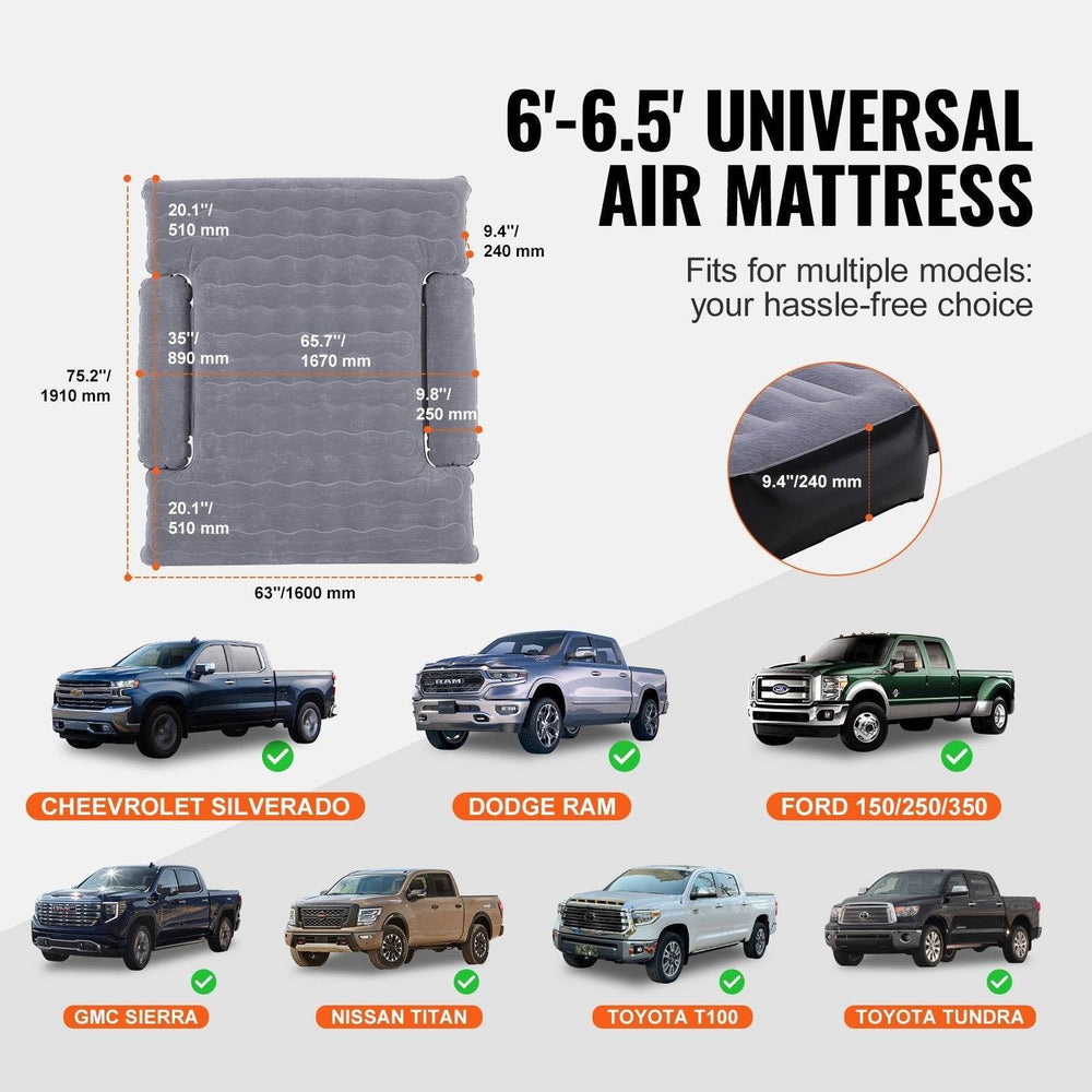 Truck Bed Air Mattress, For 6-6.5 Ft Full Size Truck Beds, Inflatable Air Mattress Camping Bed With 12V Air 2 Pillows, Carry Bag, For Chevrolet Silverado, Dodge Ram, Ford - EX-STOCK Canada