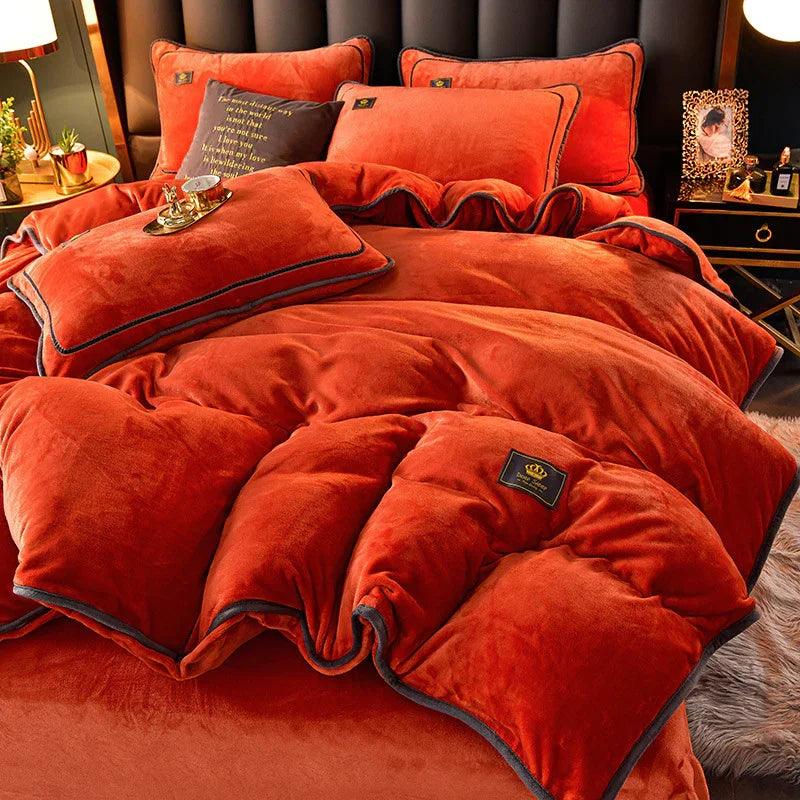 Juego de ropa de cama de franela coral de invierno gruesa, doble cara, con funda de edredónEX-STOCK Canada