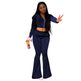 Women 2pcs Velvet Hoodie Wide leg Pant Crop top sweatsuit Athleisure Outfit - EX-STOCK Canada