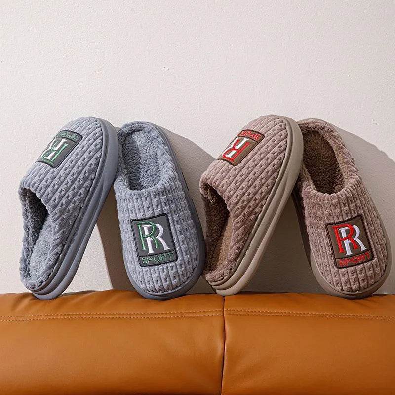 Men's Letter Plush Slippers Winter Warm Non-slip House Shoes Plus Size Indoor Bedroom Floor Home Slipper For Women - EX-STOCK Canada