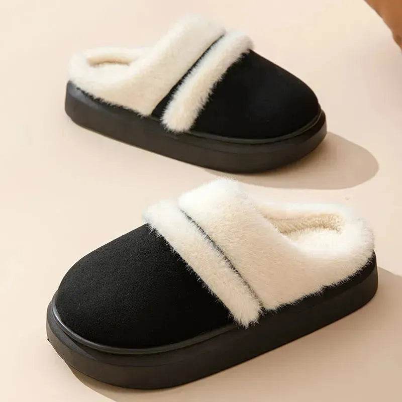 Fashion Warm Cotton Slippers For Women Leisure Thick Bottom Non-slip Plus-velvet House Shoes Winter Bedroom Floor Suede Slipper - EX-STOCK Canada