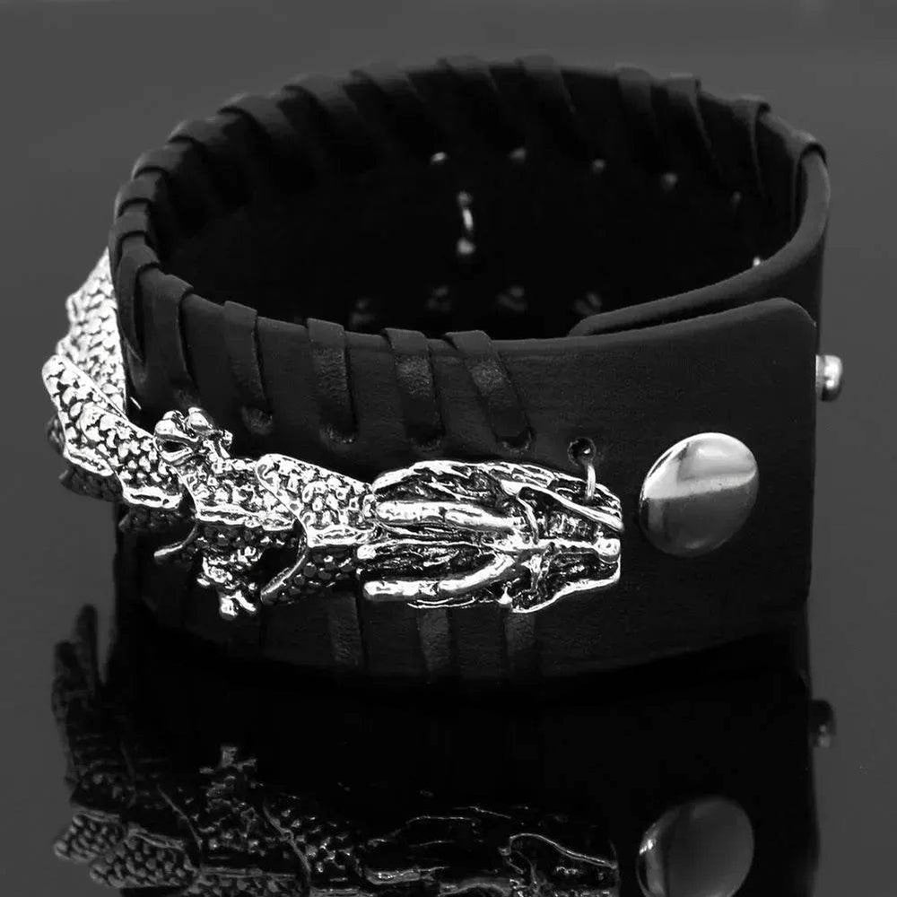 Viking Pirate Kelte Dragon Leather Gothic Bracelet for men - EX-STOCK Canada