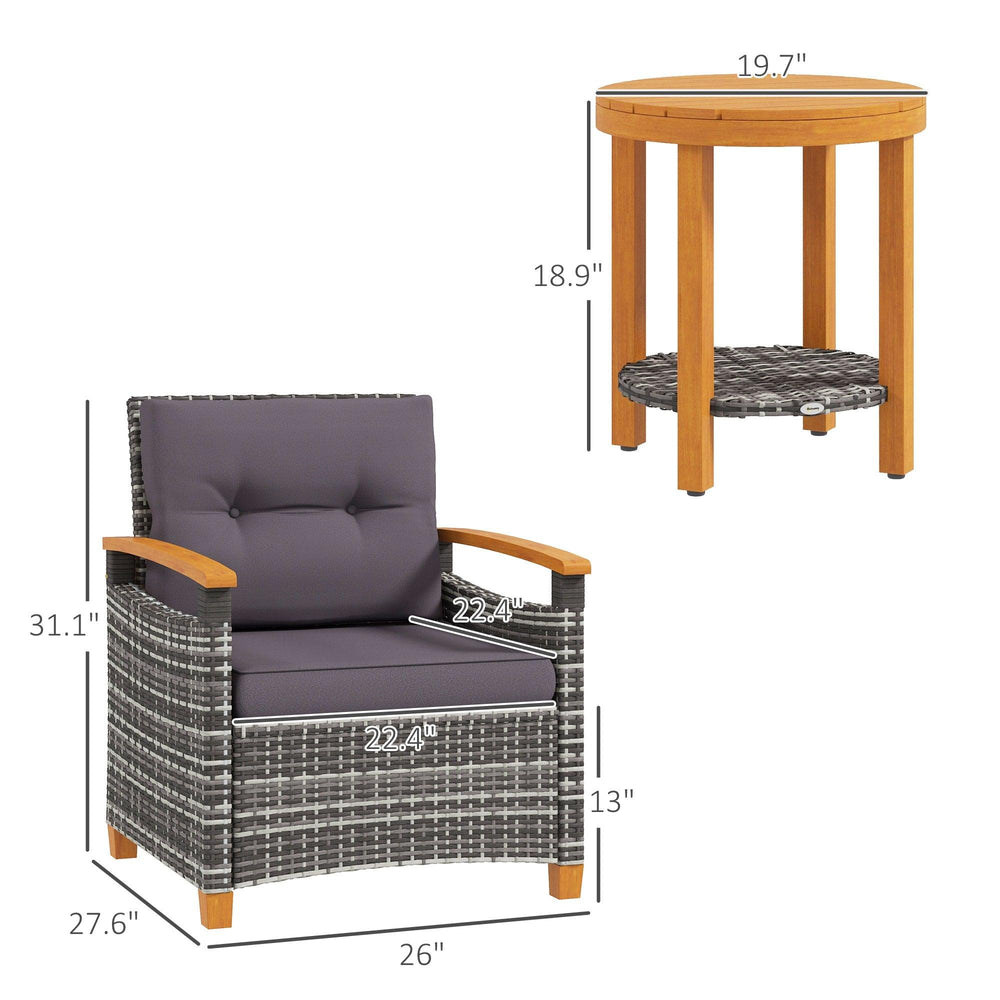 Outdoor-Bistro-Set Rattan-Patiomöbel mit Kissen für Veranda, Hinterhof, Garten, GrauEX-STOCK Canada