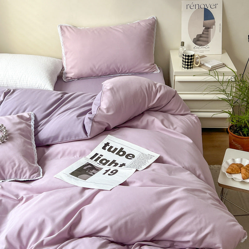 Solid Color Four Piece Lace Edge Duvet Cover EX-STOCK Canada