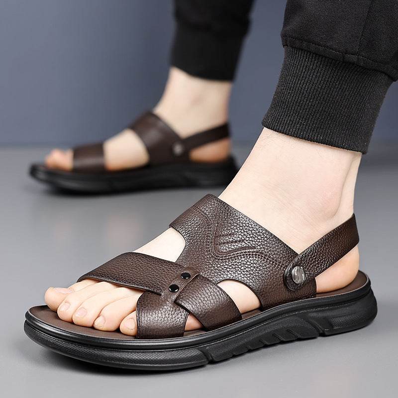 Men's Breathable Genuine Leather Beach Shoes Casual Soft Bottom Middle-aged And Elderly  EX-STOCK CANADA