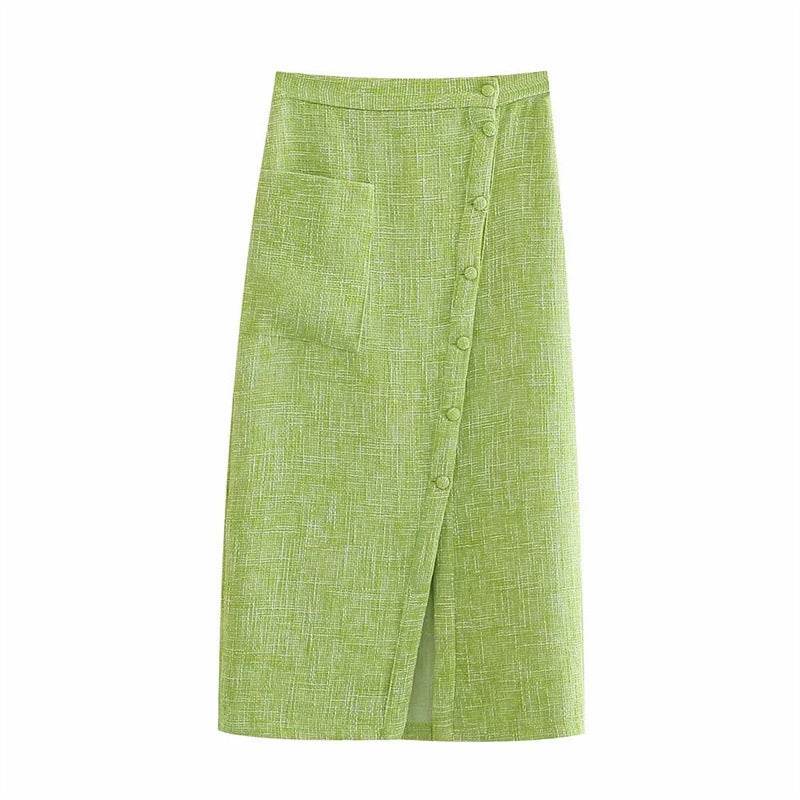 Women's Green Textured Slit High Waist Slit Midi Skirt green - EX-STOCK Canada