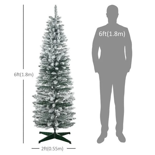 6ft Tall Pencil Artificial Christmas Tree, Holiday Decor With Snow Flocked Branches, Green EX-STOCK Canada