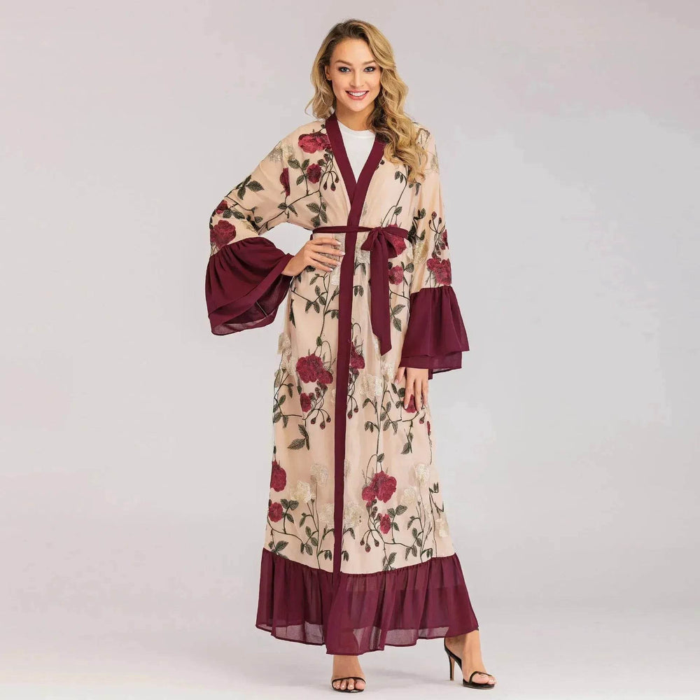 Fashion Floral Open front Abaya Kimono Abaya for Middle Eastern Dubai Turkey Arab Women - EX-STOCK Canada