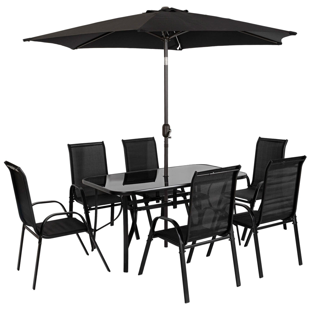 8 Pieces Patio Furniture Set with 9Ft Patio Umbrella, Outdoor Dining Table and Chairs, Black EX-STOCK Canada
