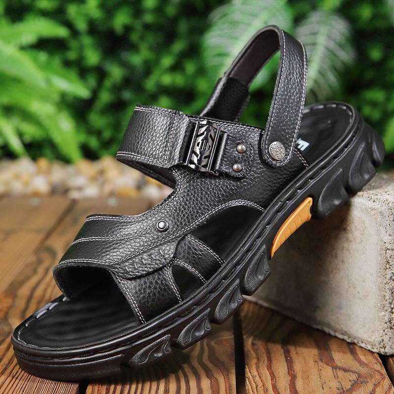 Men's Non-slip Casual First Layer Cowhide Sandal Slippers  EX-STOCK CANADA