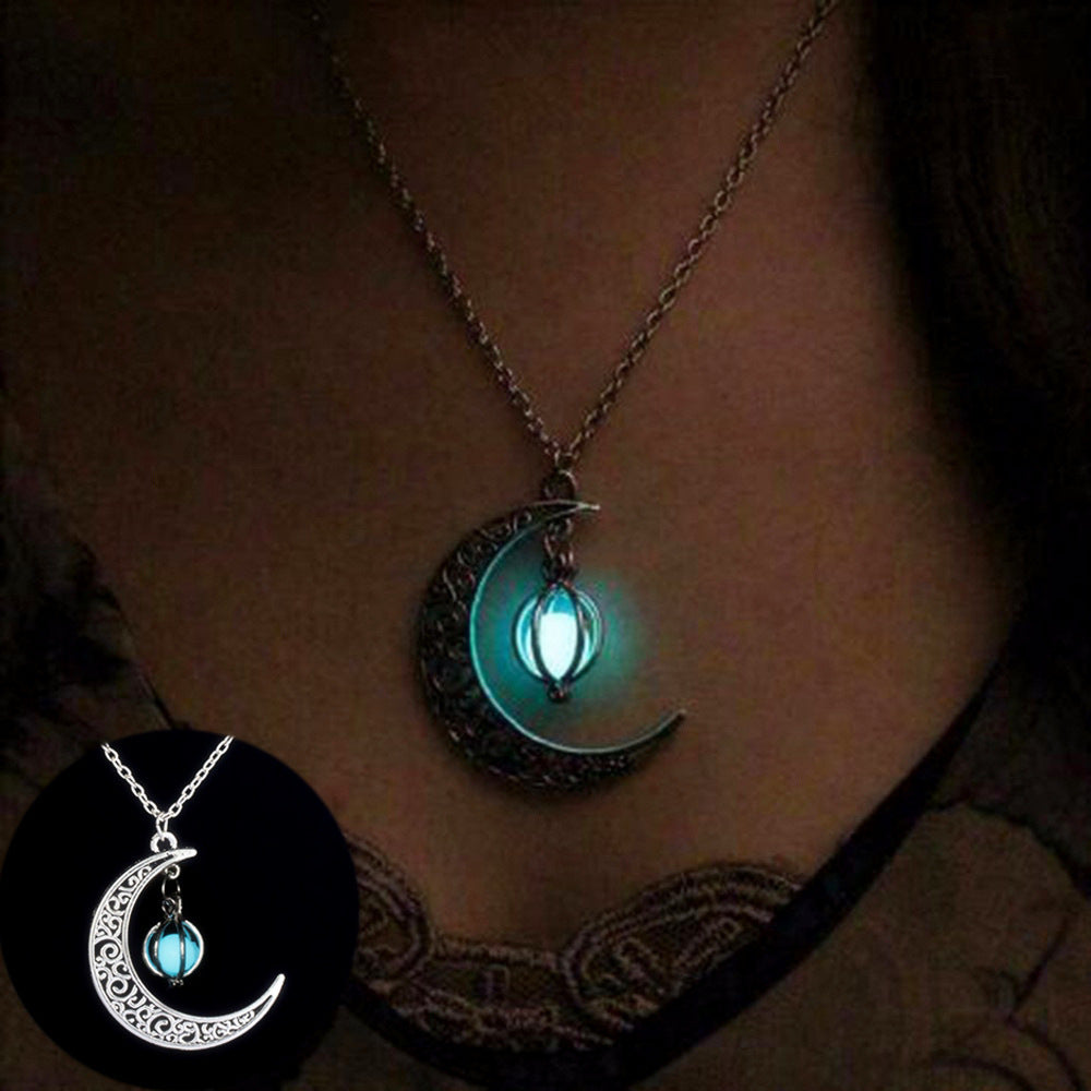 Fashion Moon Natural Glowing Stone Healing Necklace Women Gift Charm Luminous Pendant Necklace Jewelry EX-STOCK