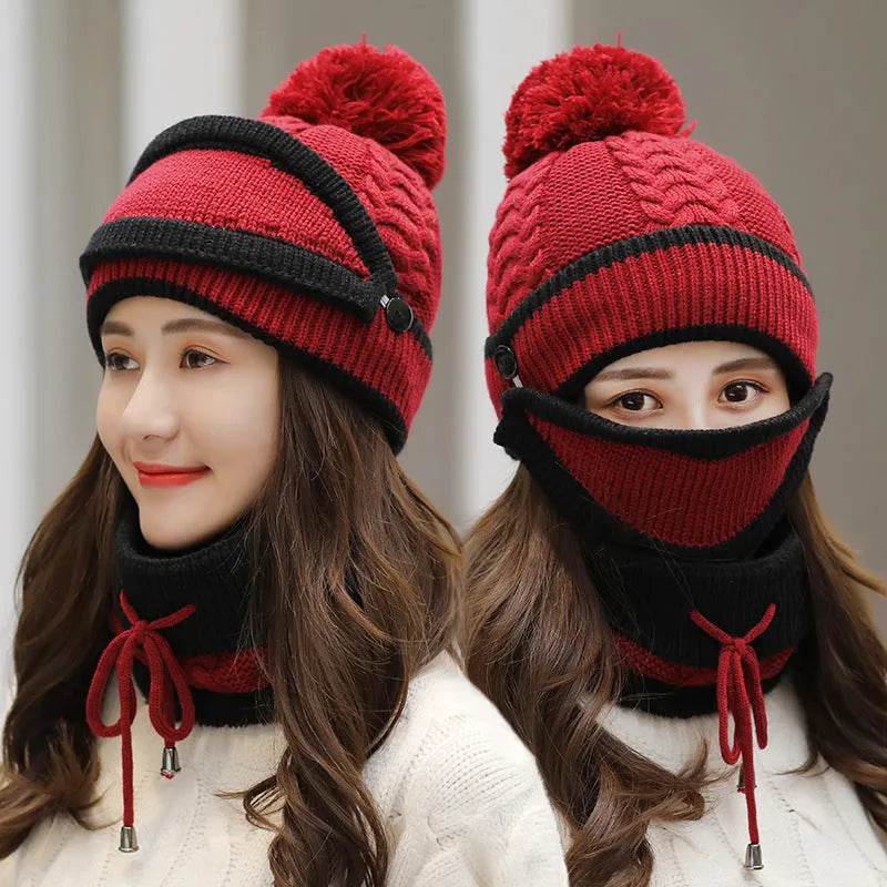Winter Hat For Women 3pcs Knitted Beanie Hat Scarf Set Warm Hat - EX-STOCK Canada