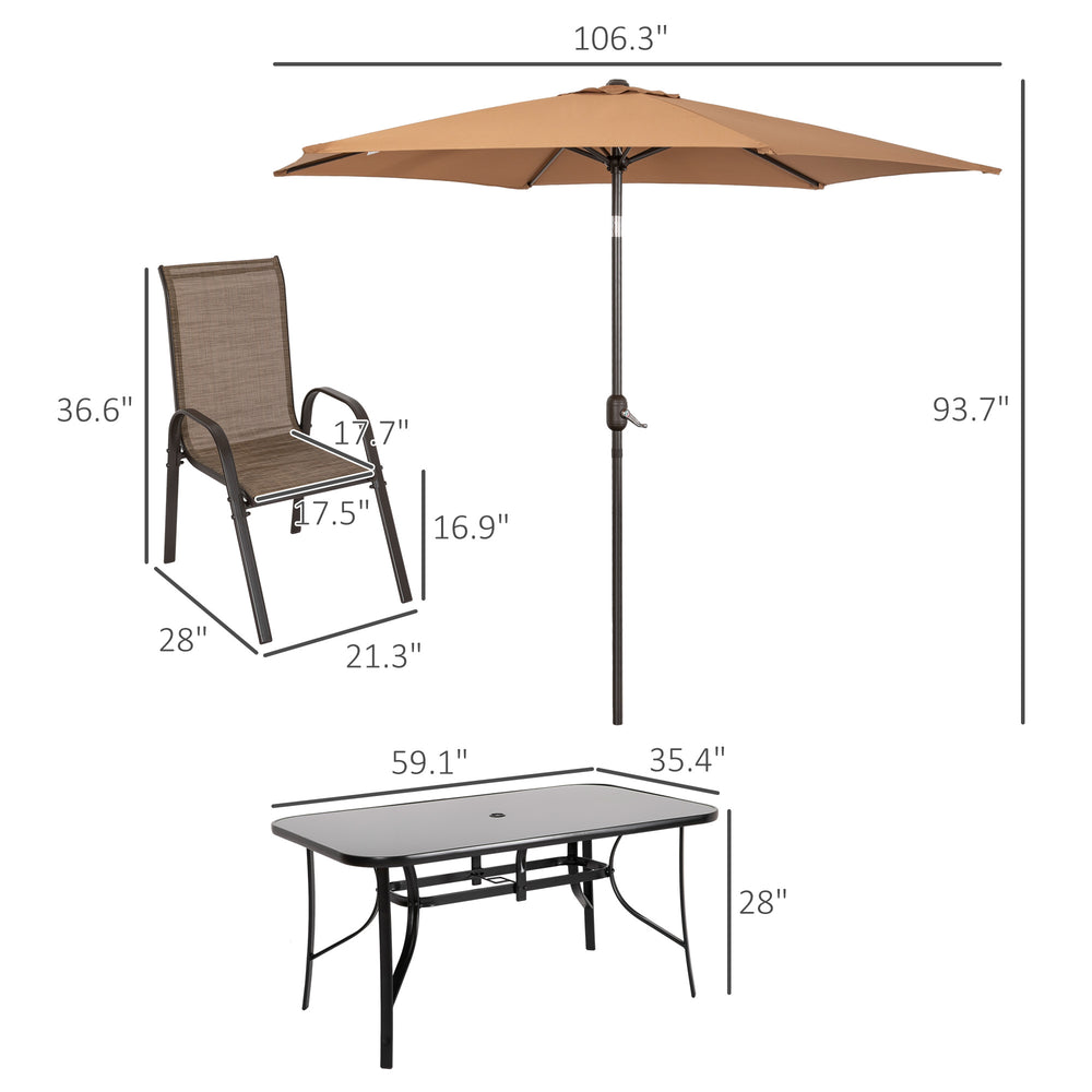Ensemble de mobilier de patio 8 pièces avec parasol de patio de 9 pi, table et chaises de jardin, brun clair mélangéEX-STOCK Canada