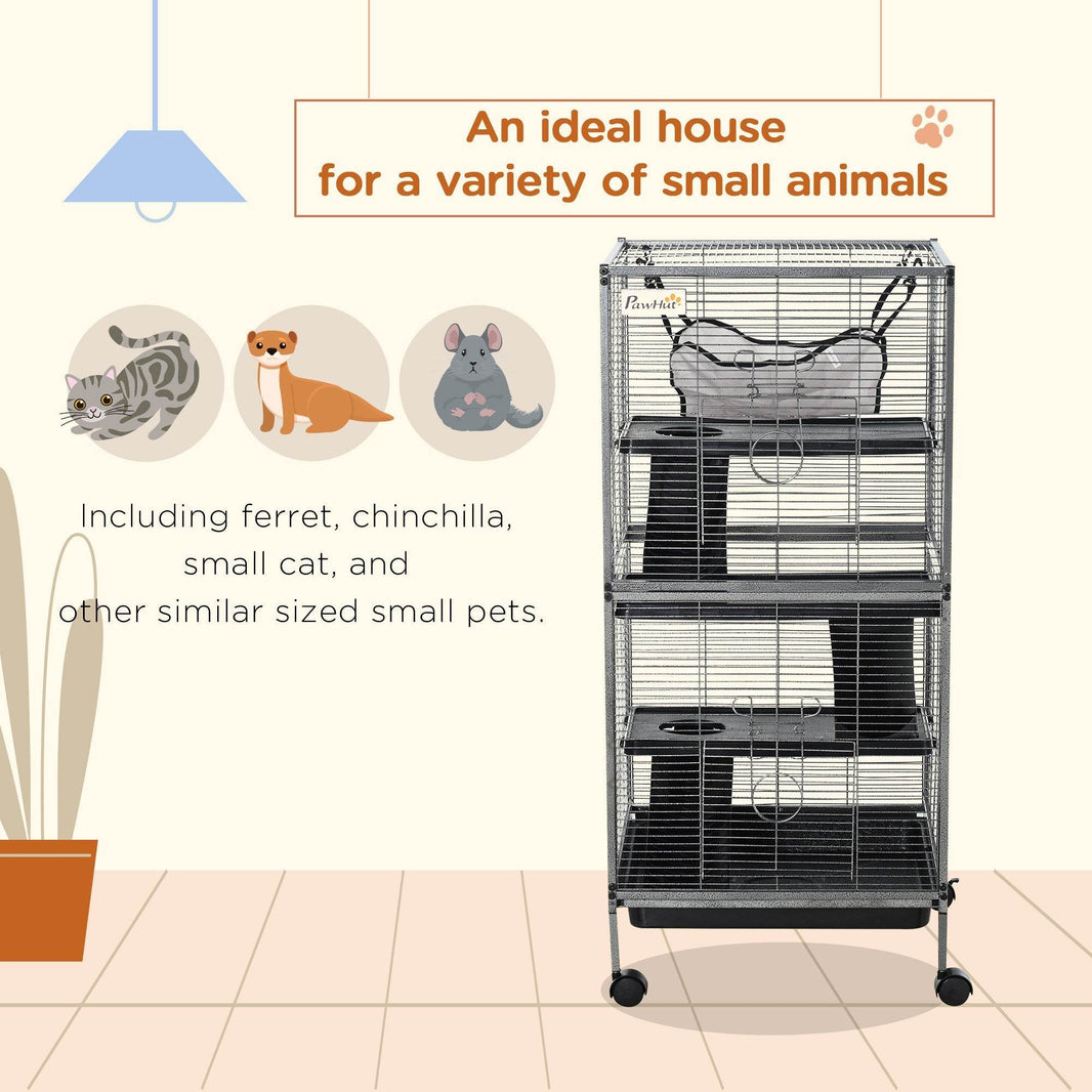 Large Metal 4 Tiers Small Animal Cage With Hammock, Removable Tray, Extra Space For Ferrets Chinchillas, Gray - EX-STOCK Canada