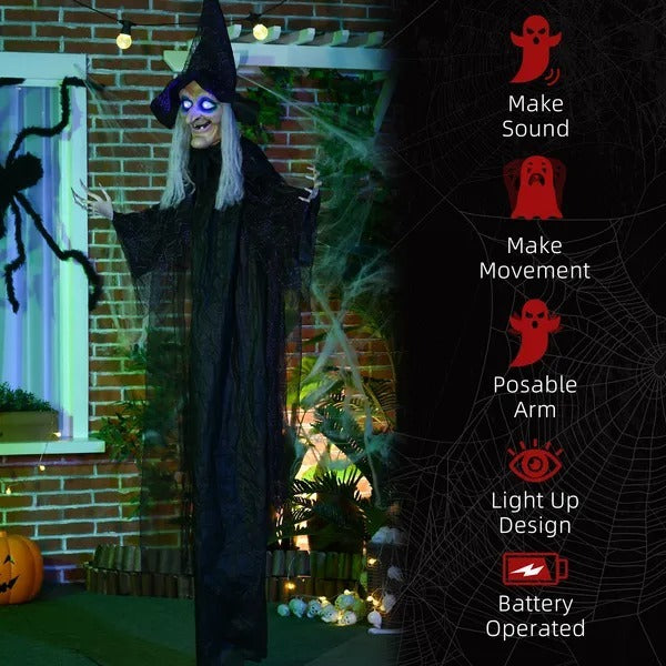 6' Life Size Black Witch Outdoor Halloween Decoration, Halloween Prop W Light Up Eyes EX-STOCK Canada